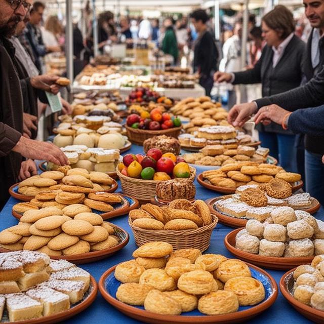 Degustación de dulces tradicionales extremeños en una mesa de feria gastronómica de Zafra